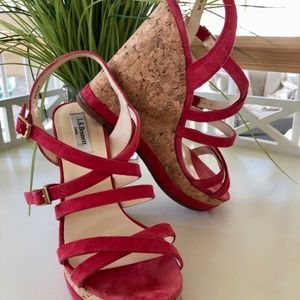 LK Bennett Red Suede Cork Wedges